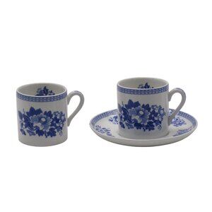 Spode Blue Room Collection Blue Groups Porcelain Demitasse 2-Cups 1-Saucer Set
